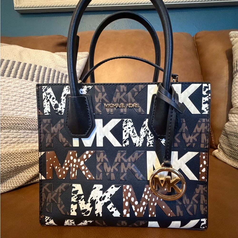 Michael Kors Black and Brown MK Logo Tote